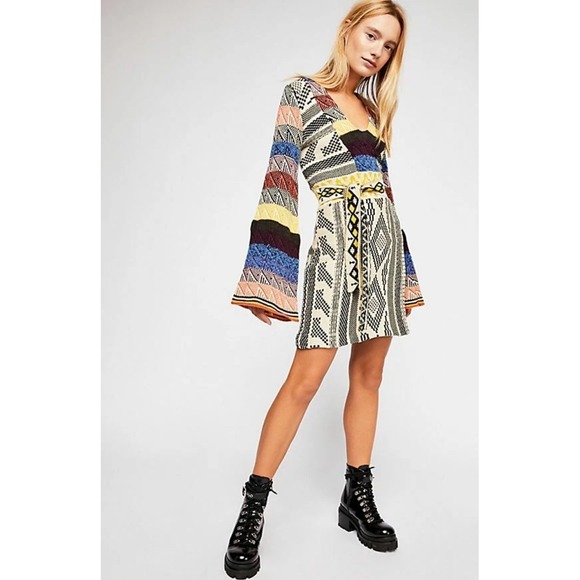 FREE PEOPLE Patchwork‎ Sweater Dress DRESS SZ Small - Picture 1 of 9